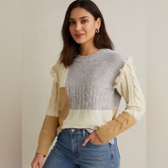Anthropologie Sweaters - Anthropologie Gray and Cream Colorblock Sweater